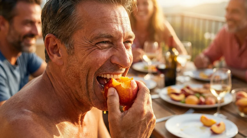 Patient retrouvant le plaisir de manger et de sourire après une reconstruction dentaire globale au Cabinet Almé.
